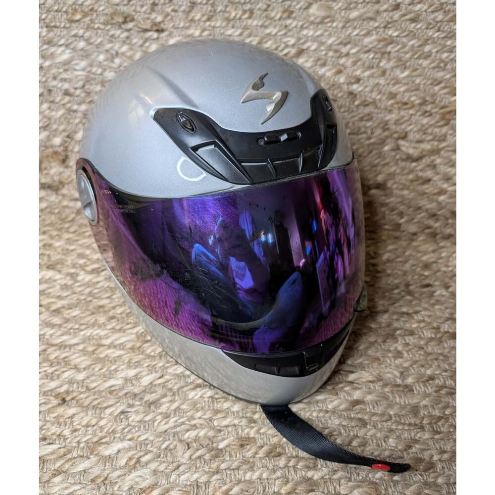 SCORPION STORM EXO 400 SILVER FULL FACE PURPLE BLUE MOTORCYCLE HELMET SIZE M